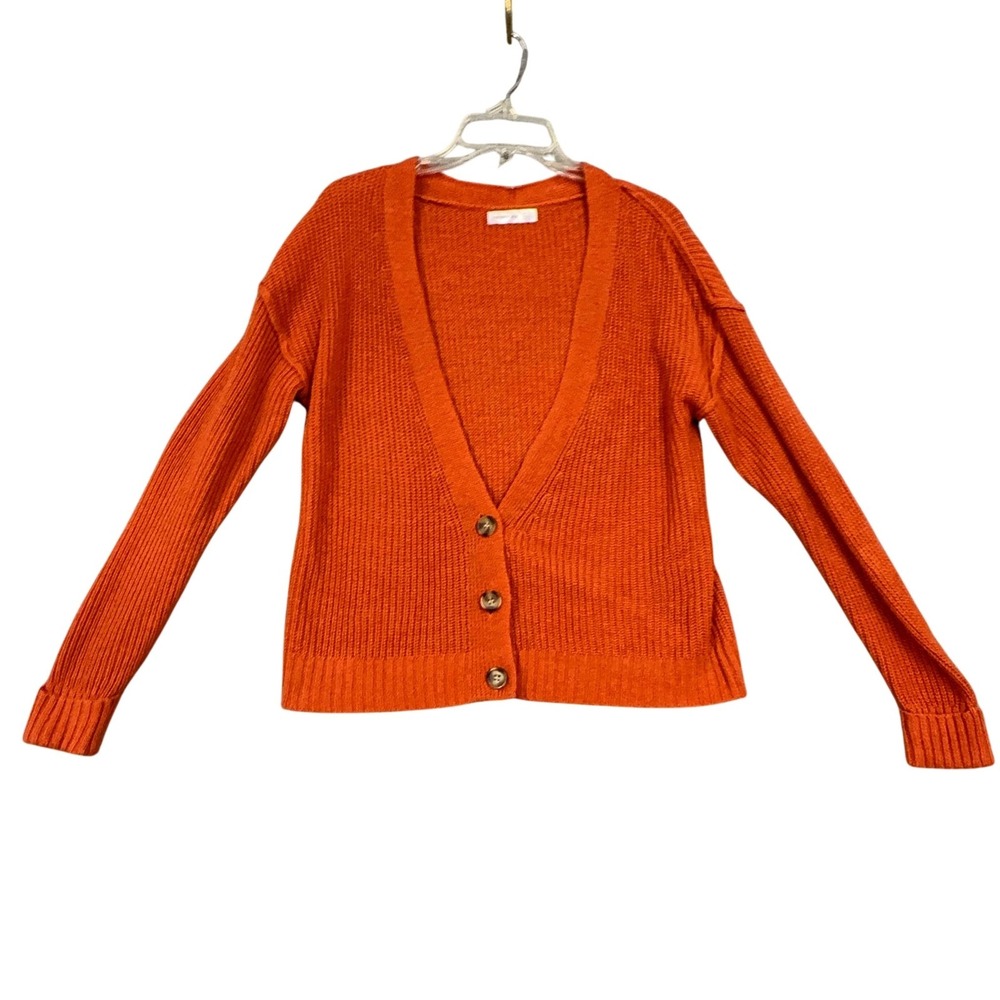 Society 212 Cardigan Sweater Womens Medium Orange V Neck Button Chunky Knit